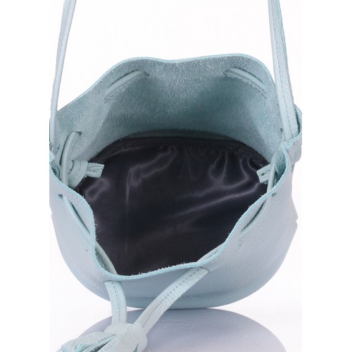  Blue leather handbag with drawstring Bucket blue - photo 3