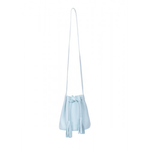  Blue leather handbag with drawstring Bucket blue - photo 2