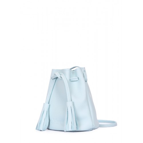 Blue leather handbag with drawstring Bucket blue - photo 1