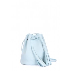 Blue leather handbag with drawstring Bucket blue
