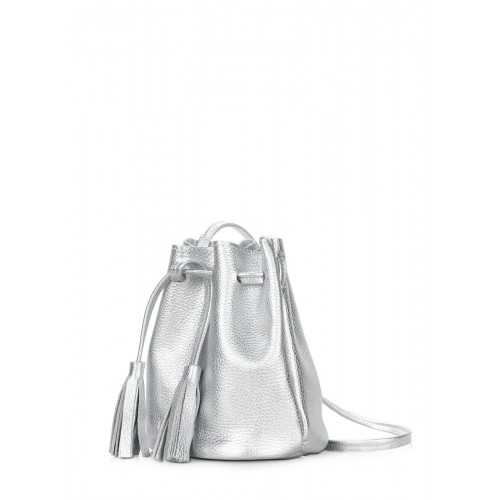  Серебряная кожаная сумочка на завязках Bucket серебряный - фото 1