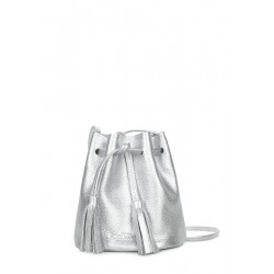 Silver leather handbag with drawstring Bucket silver