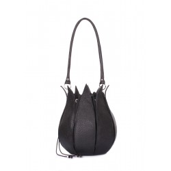 Flower leather bag black
