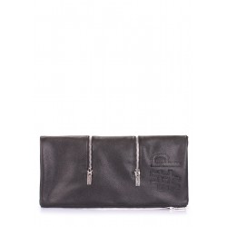Leather reversible clutch POOLPARTY Chrome black