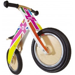 Беговел 12" Kiddimoto Kurve деревянный, британский флаг в цветах радуги