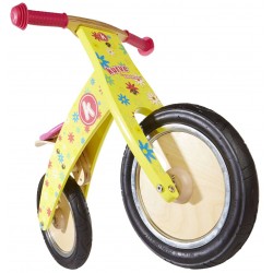 Беговел 12" Kiddimoto Kurve деревянный, жёлтый с цветами