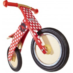 Беговел 12" Kiddimoto Kurve деревянный, красный в белый горошек