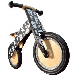 Беговел 12" Kiddimoto Kurve деревянный, чёрный с черепами